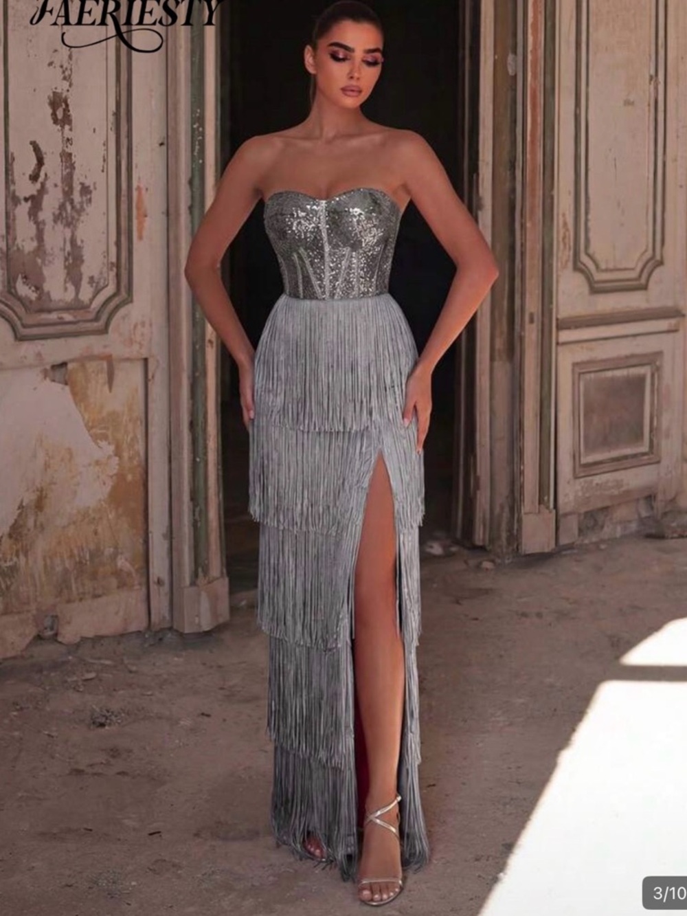 Silver Sequin Fringe Dress